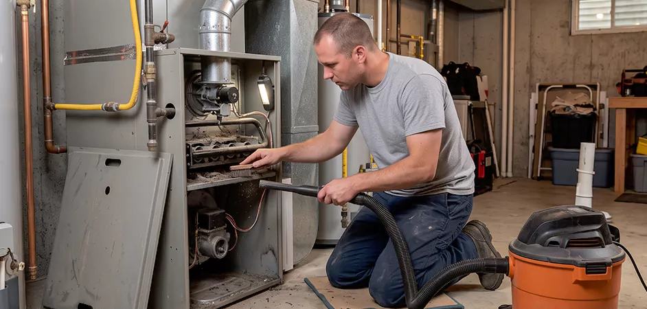 Burner and Heater Compartment Lint Removal in Edinburg