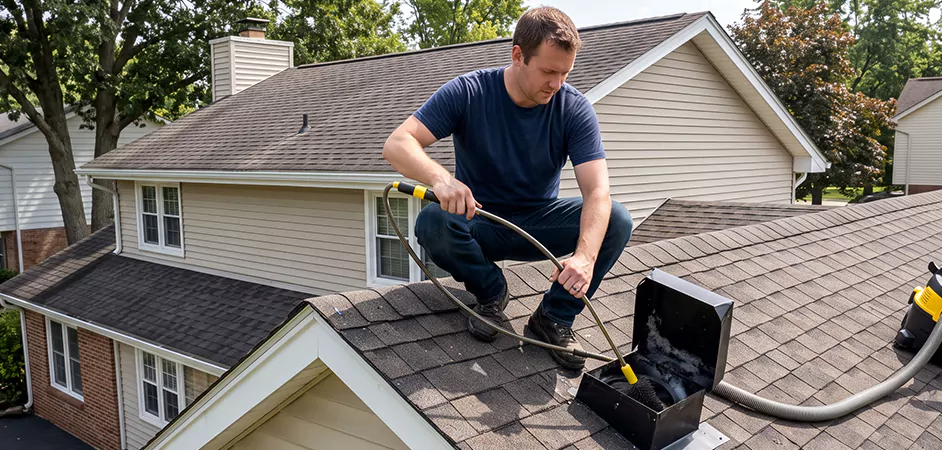 Multi-Story Roof Dryer Vent Cleaning in Edinburg